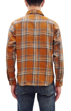 Studio D'Artisan Men's Flannel Plaid Work Shirt, Heavyweight Cotton Long-Sleeve Button-Up Shirt with Minimal Brushing, Made in Japan (SDA 5752 Orange)