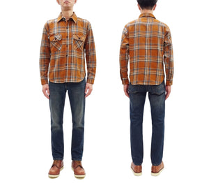 Studio D'Artisan Men's Flannel Plaid Work Shirt, Heavyweight Cotton Long-Sleeve Button-Up Shirt with Minimal Brushing, Made in Japan (SDA 5752 Orange)