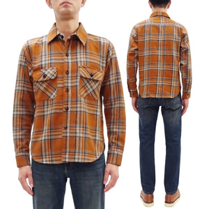 Studio D'Artisan Men's Flannel Plaid Work Shirt, Heavyweight Cotton Long-Sleeve Button-Up Shirt with Minimal Brushing, Made in Japan (SDA 5752 Orange)