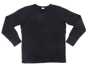 Studio D'Artisan Men's Heavyweight Waffle Knit Thermal Long Sleeve T-Shirt - 100% Cotton, Crew Neck, Ribbed Cuffs, Raw-edge hem, Made in Japan (SDA 9936) Black
