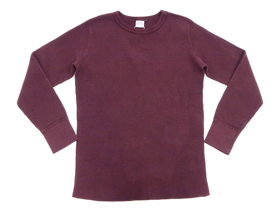 Studio D'artisan Waffle-Knit Thermal T-Shirt Men's Casual Long Sleeve Plain Crew-Neck Heavyweight Thermal Tee 9936 Burgundy