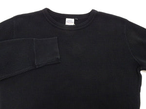 Studio D'Artisan Men's Heavyweight Waffle Knit Thermal Long Sleeve T-Shirt - 100% Cotton, Crew Neck, Ribbed Cuffs, Raw-edge hem, Made in Japan (SDA 9936) Black