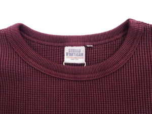 Studio D'artisan Waffle-Knit Thermal T-Shirt Men's Casual Long Sleeve Plain Crew-Neck Heavyweight Thermal Tee 9936 Burgundy