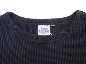 Studio D'Artisan Men's Heavyweight Waffle Knit Thermal Long Sleeve T-Shirt - 100% Cotton, Crew Neck, Ribbed Cuffs, Raw-edge hem, Made in Japan (SDA 9936) Black