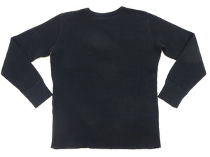 Studio D'Artisan Men's Heavyweight Waffle Knit Thermal Long Sleeve T-Shirt - 100% Cotton, Crew Neck, Ribbed Cuffs, Raw-edge hem, Made in Japan (SDA 9936) Black