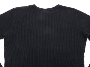 Studio D'Artisan Men's Heavyweight Waffle Knit Thermal Long Sleeve T-Shirt - 100% Cotton, Crew Neck, Ribbed Cuffs, Raw-edge hem, Made in Japan (SDA 9936) Black