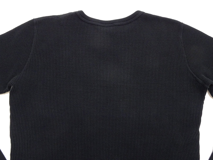 Studio D'artisan Waffle-Knit Thermal T-Shirt Men's Long Sleeve Solid Crew-Neck Super Heavyweight Thermal Tee 9936 Black