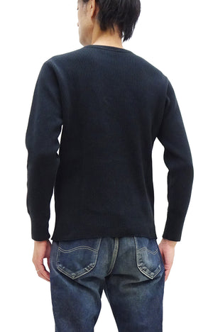 Studio D'Artisan Men's Heavyweight Waffle Knit Thermal Long Sleeve T-Shirt - 100% Cotton, Crew Neck, Ribbed Cuffs, Raw-edge hem, Made in Japan (SDA 9936) Black