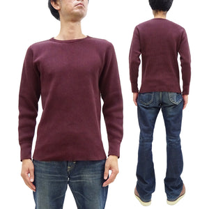 Studio D'artisan Waffle-Knit Thermal T-Shirt Men's Casual Long Sleeve Plain Crew-Neck Heavyweight Thermal Tee 9936 Burgundy