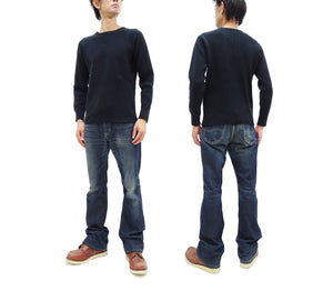 Studio D'Artisan Men's Heavyweight Waffle Knit Thermal Long Sleeve T-Shirt - 100% Cotton, Crew Neck, Ribbed Cuffs, Raw-edge hem, Made in Japan (SDA 9936) Black