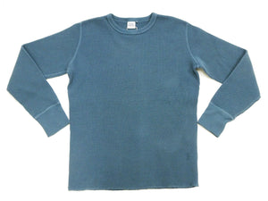 Studio D'Artisan Men's Heavyweight Waffle Knit Thermal Long Sleeve T-Shirt - 100% Cotton, Crew Neck, Ribbed Cuffs, Raw-edge hem, Made in Japan (SDA 9936) Faded-Blue