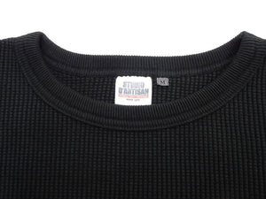 Studio D'artisan Men's Heavyweight 100% Cotton Waffle-Knit Thermal Long-Sleeve T-Shirt, Crew Neck, Four-Needle Flatseams, Curved Overlock-Finished Hem, Made in Japan (SDA 9936 Black)