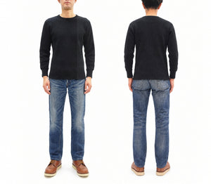 Studio D'artisan Men's Heavyweight 100% Cotton Waffle-Knit Thermal Long-Sleeve T-Shirt, Crew Neck, Four-Needle Flatseams, Curved Overlock-Finished Hem, Made in Japan (SDA 9936 Black)
