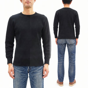 Studio D'artisan Men's Heavyweight 100% Cotton Waffle-Knit Thermal Long-Sleeve T-Shirt, Crew Neck, Four-Needle Flatseams, Curved Overlock-Finished Hem, Made in Japan (SDA 9936 Black)