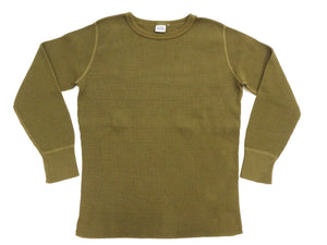 Studio D'artisan Men's Heavyweight 100% Cotton Waffle-Knit Thermal Long-Sleeve T-Shirt, Crew Neck, Four-Needle Flatseams, Curved Overlock-Finished Hem, Made in Japan (SDA 9936 Khaki)