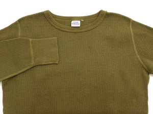 Studio D'artisan Men's Heavyweight 100% Cotton Waffle-Knit Thermal Long-Sleeve T-Shirt, Crew Neck, Four-Needle Flatseams, Curved Overlock-Finished Hem, Made in Japan (SDA 9936 Khaki)