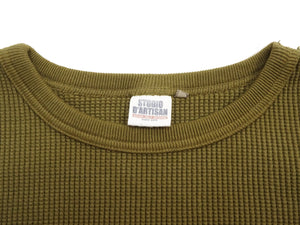 Studio D'artisan Men's Heavyweight 100% Cotton Waffle-Knit Thermal Long-Sleeve T-Shirt, Crew Neck, Four-Needle Flatseams, Curved Overlock-Finished Hem, Made in Japan (SDA 9936 Khaki)