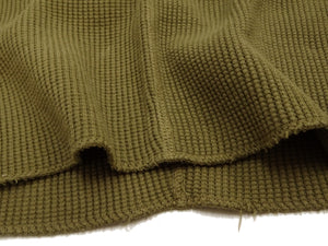 Studio D'artisan Men's Heavyweight 100% Cotton Waffle-Knit Thermal Long-Sleeve T-Shirt, Crew Neck, Four-Needle Flatseams, Curved Overlock-Finished Hem, Made in Japan (SDA 9936 Khaki)