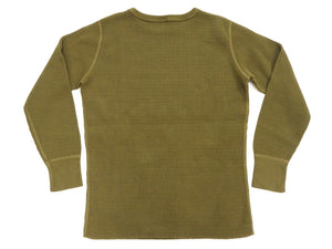 Studio D'artisan Men's Heavyweight 100% Cotton Waffle-Knit Thermal Long-Sleeve T-Shirt, Crew Neck, Four-Needle Flatseams, Curved Overlock-Finished Hem, Made in Japan (SDA 9936 Khaki)