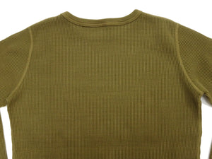 Studio D'artisan Men's Heavyweight 100% Cotton Waffle-Knit Thermal Long-Sleeve T-Shirt, Crew Neck, Four-Needle Flatseams, Curved Overlock-Finished Hem, Made in Japan (SDA 9936 Khaki)