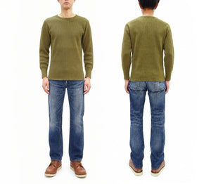Studio D'artisan Men's Heavyweight 100% Cotton Waffle-Knit Thermal Long-Sleeve T-Shirt, Crew Neck, Four-Needle Flatseams, Curved Overlock-Finished Hem, Made in Japan (SDA 9936 Khaki)