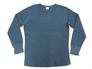 Studio D'artisan Men's Heavyweight 100% Cotton Waffle-Knit Thermal Long-Sleeve T-Shirt, Crew Neck, Four-Needle Flatseams, Curved Overlock-Finished Hem, Made in Japan (SDA 9936 Blue)