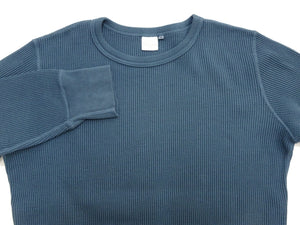 Studio D'artisan Men's Heavyweight 100% Cotton Waffle-Knit Thermal Long-Sleeve T-Shirt, Crew Neck, Four-Needle Flatseams, Curved Overlock-Finished Hem, Made in Japan (SDA 9936 Blue)