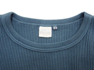 Studio D'artisan Men's Heavyweight 100% Cotton Waffle-Knit Thermal Long-Sleeve T-Shirt, Crew Neck, Four-Needle Flatseams, Curved Overlock-Finished Hem, Made in Japan (SDA 9936 Blue)