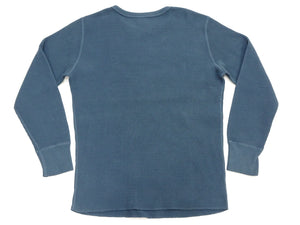 Studio D'artisan Men's Heavyweight 100% Cotton Waffle-Knit Thermal Long-Sleeve T-Shirt, Crew Neck, Four-Needle Flatseams, Curved Overlock-Finished Hem, Made in Japan (SDA 9936 Blue)