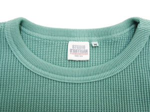 Studio D'artisan Men's Heavyweight 100% Cotton Waffle-Knit Thermal Long-Sleeve T-Shirt, Crew Neck, Four-Needle Flatseams, Curved Overlock-Finished Hem, Made in Japan (SDA 9936 Emerald Green)