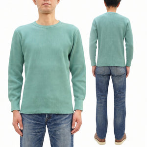 Studio D'artisan Men's Heavyweight 100% Cotton Waffle-Knit Thermal Long-Sleeve T-Shirt, Crew Neck, Four-Needle Flatseams, Curved Overlock-Finished Hem, Made in Japan (SDA 9936 Emerald Green)