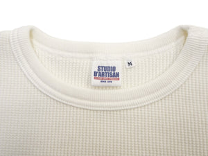 Studio D'artisan Men's Heavyweight 100% Cotton Waffle-Knit Thermal Long-Sleeve T-Shirt, Crew Neck, Four-Needle Flatseams, Curved Overlock-Finished Hem, Made in Japan (SDA 9936 White)