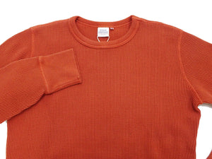 Studio D'Artisan Men's Heavyweight Waffle Knit Thermal Long Sleeve T-Shirt - 100% Cotton, Crew Neck, Ribbed Cuffs, Raw-edge hem, Made in Japan (SDA 9936) Burnt Sienna (deep red-brown color)