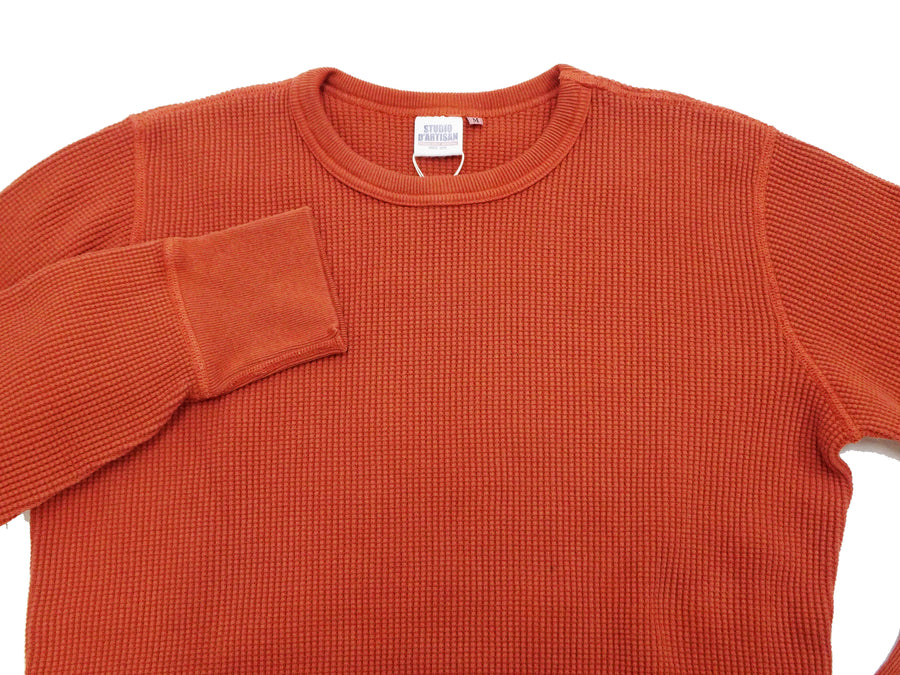Studio D'artisan Waffle-Knit Thermal T-Shirt Men's Long Sleeve Solid Crew-Neck Super Heavyweight Thermal Tee 9936 Burnt Sienna (deep red-brown color)