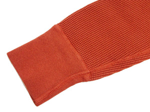 Studio D'Artisan Men's Heavyweight Waffle Knit Thermal Long Sleeve T-Shirt - 100% Cotton, Crew Neck, Ribbed Cuffs, Raw-edge hem, Made in Japan (SDA 9936) Burnt Sienna (deep red-brown color)