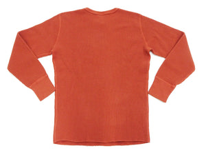 Studio D'Artisan Men's Heavyweight Waffle Knit Thermal Long Sleeve T-Shirt - 100% Cotton, Crew Neck, Ribbed Cuffs, Raw-edge hem, Made in Japan (SDA 9936) Burnt Sienna (deep red-brown color)