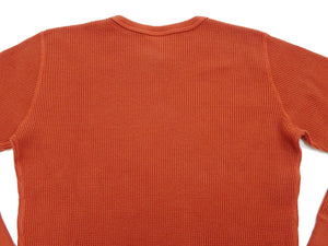 Studio D'Artisan Men's Heavyweight Waffle Knit Thermal Long Sleeve T-Shirt - 100% Cotton, Crew Neck, Ribbed Cuffs, Raw-edge hem, Made in Japan (SDA 9936) Burnt Sienna (deep red-brown color)