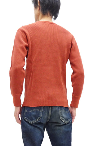 Studio D'Artisan Men's Heavyweight Waffle Knit Thermal Long Sleeve T-Shirt - 100% Cotton, Crew Neck, Ribbed Cuffs, Raw-edge hem, Made in Japan (SDA 9936) Burnt Sienna (deep red-brown color)