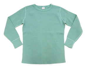 Studio D'Artisan Men's Heavyweight Waffle Knit Thermal Long Sleeve T-Shirt - 100% Cotton, Crew Neck, Ribbed Cuffs, Raw-edge hem, Made in Japan (SDA 9936) Emerald Green