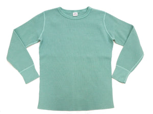 Studio D'Artisan Men's Heavyweight Waffle Knit Thermal Long Sleeve T-Shirt - 100% Cotton, Crew Neck, Ribbed Cuffs, Raw-edge hem, Made in Japan (SDA 9936) Emerald Green