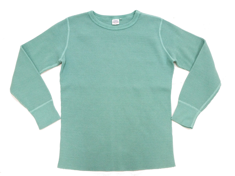 Studio D'Artisan Men's Heavyweight Waffle Knit Thermal Long Sleeve T-Shirt - 100% Cotton, Crew Neck, Ribbed Cuffs, Raw-edge hem, Made in Japan (SDA 9936) Emerald Green