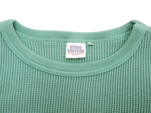 Studio D'Artisan Men's Heavyweight Waffle Knit Thermal Long Sleeve T-Shirt - 100% Cotton, Crew Neck, Ribbed Cuffs, Raw-edge hem, Made in Japan (SDA 9936) Emerald Green