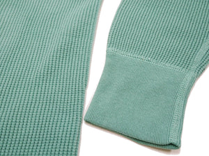 Studio D'Artisan Men's Heavyweight Waffle Knit Thermal Long Sleeve T-Shirt - 100% Cotton, Crew Neck, Ribbed Cuffs, Raw-edge hem, Made in Japan (SDA 9936) Emerald Green