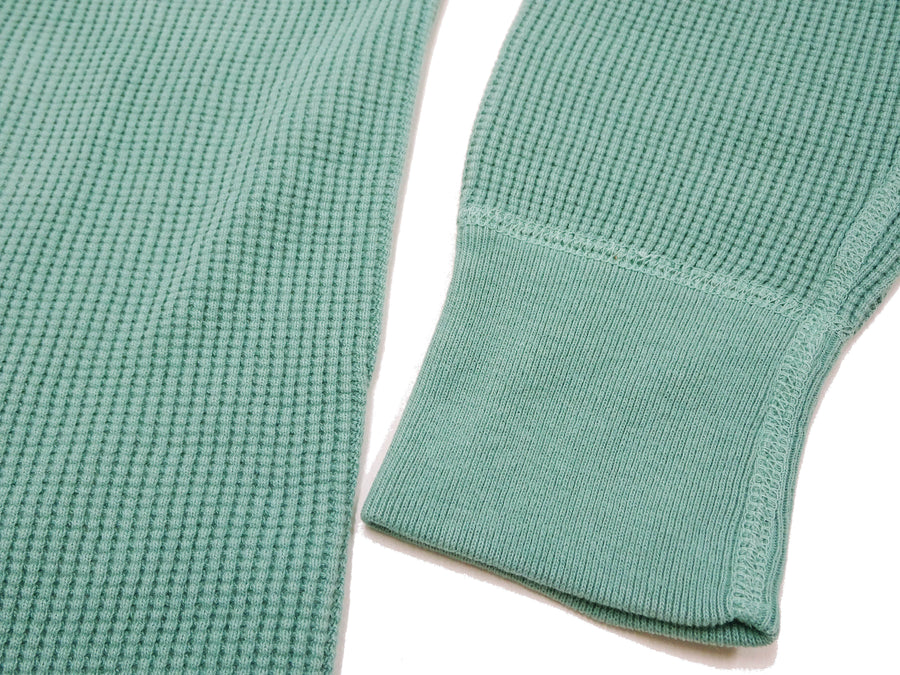 Studio D'Artisan Men's Heavyweight Waffle Knit Thermal Long Sleeve T-Shirt - 100% Cotton, Crew Neck, Ribbed Cuffs, Raw-edge hem, Made in Japan (SDA 9936) Emerald Green