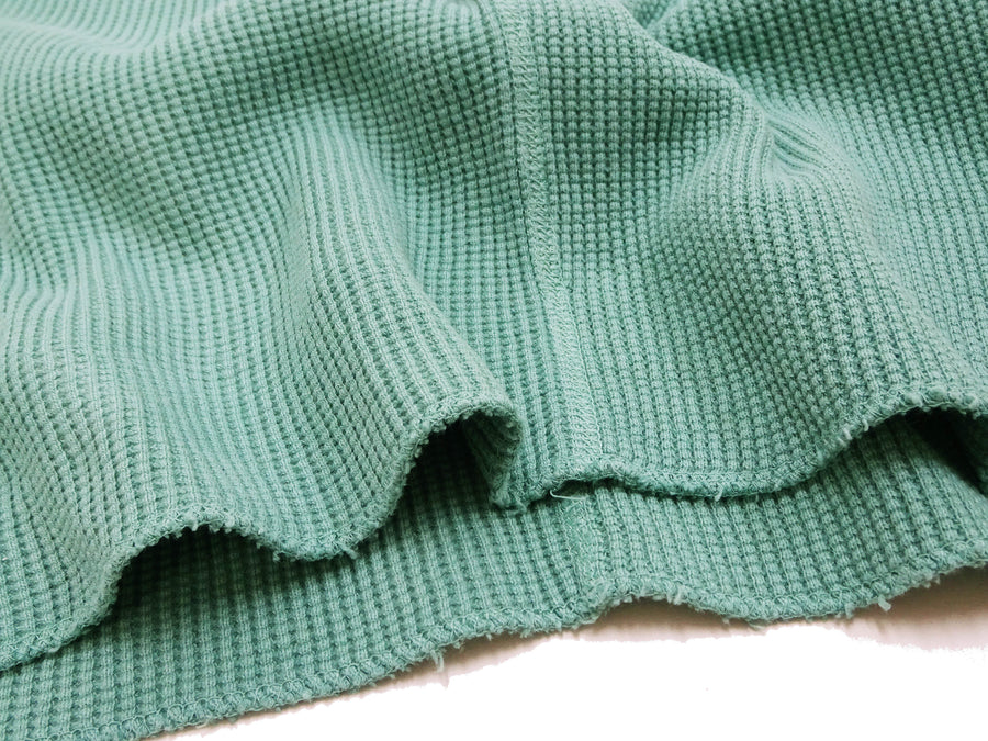 Studio D'Artisan Men's Heavyweight Waffle Knit Thermal Long Sleeve T-Shirt - 100% Cotton, Crew Neck, Ribbed Cuffs, Raw-edge hem, Made in Japan (SDA 9936) Emerald Green