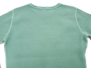 Studio D'Artisan Men's Heavyweight Waffle Knit Thermal Long Sleeve T-Shirt - 100% Cotton, Crew Neck, Ribbed Cuffs, Raw-edge hem, Made in Japan (SDA 9936) Emerald Green