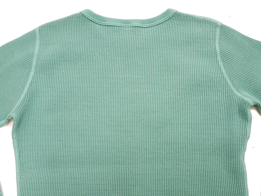 Studio D'Artisan Men's Heavyweight Waffle Knit Thermal Long Sleeve T-Shirt - 100% Cotton, Crew Neck, Ribbed Cuffs, Raw-edge hem, Made in Japan (SDA 9936) Emerald Green