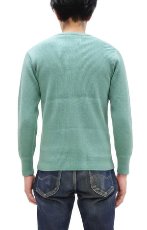 Studio D'Artisan Men's Heavyweight Waffle Knit Thermal Long Sleeve T-Shirt - 100% Cotton, Crew Neck, Ribbed Cuffs, Raw-edge hem, Made in Japan (SDA 9936) Emerald Green