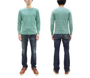 Studio D'Artisan Men's Heavyweight Waffle Knit Thermal Long Sleeve T-Shirt - 100% Cotton, Crew Neck, Ribbed Cuffs, Raw-edge hem, Made in Japan (SDA 9936) Emerald Green