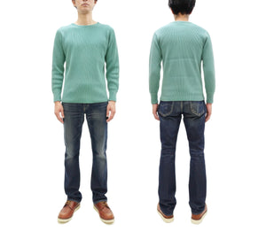 Studio D'Artisan Men's Heavyweight Waffle Knit Thermal Long Sleeve T-Shirt - 100% Cotton, Crew Neck, Ribbed Cuffs, Raw-edge hem, Made in Japan (SDA 9936) Emerald Green